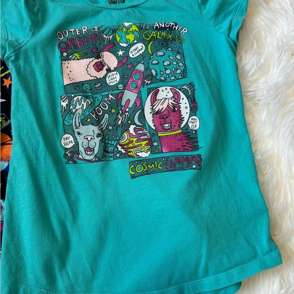 Cosmic Llamas Teal Kids T-Shirt